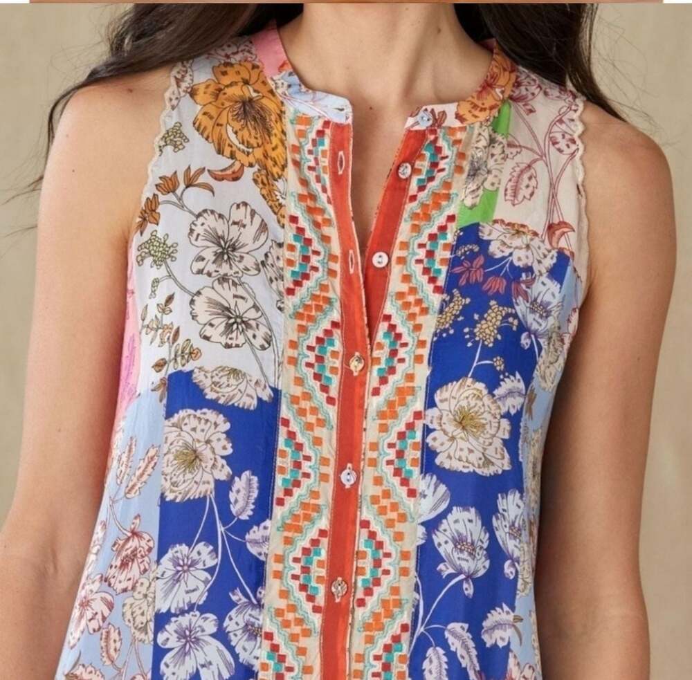 Johnny Was Cosmo Lauren Floral Patchwork Button-Down Dress
